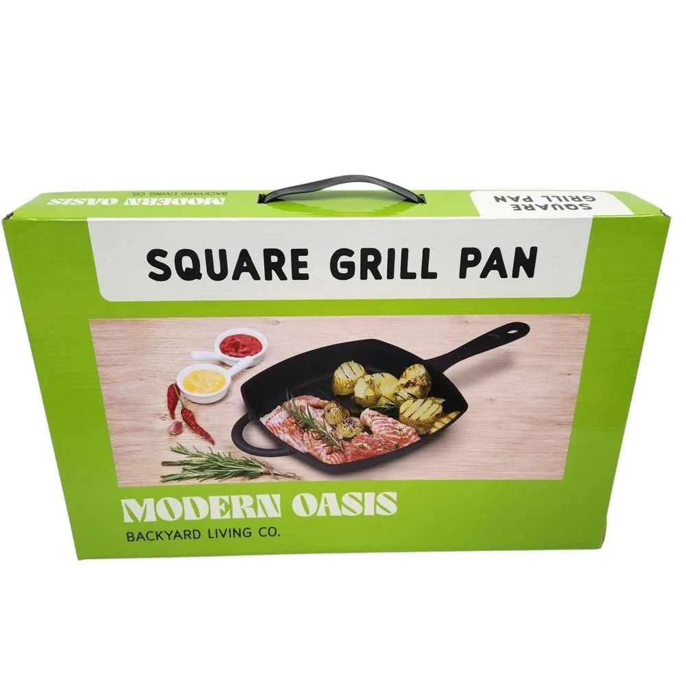 Modern Oasis Square Grill Pan Cast‎ Iron Black Double Handle 18x12 New Kitchen